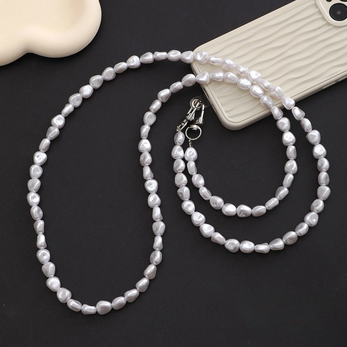 Pearl Trim Chain - Mobile Phone Lanyard Luxury Pearl Bead