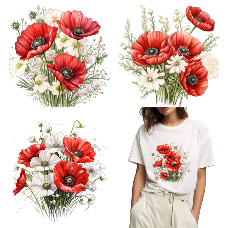 Applique Patch Flower - 25cm & 8cm red & white