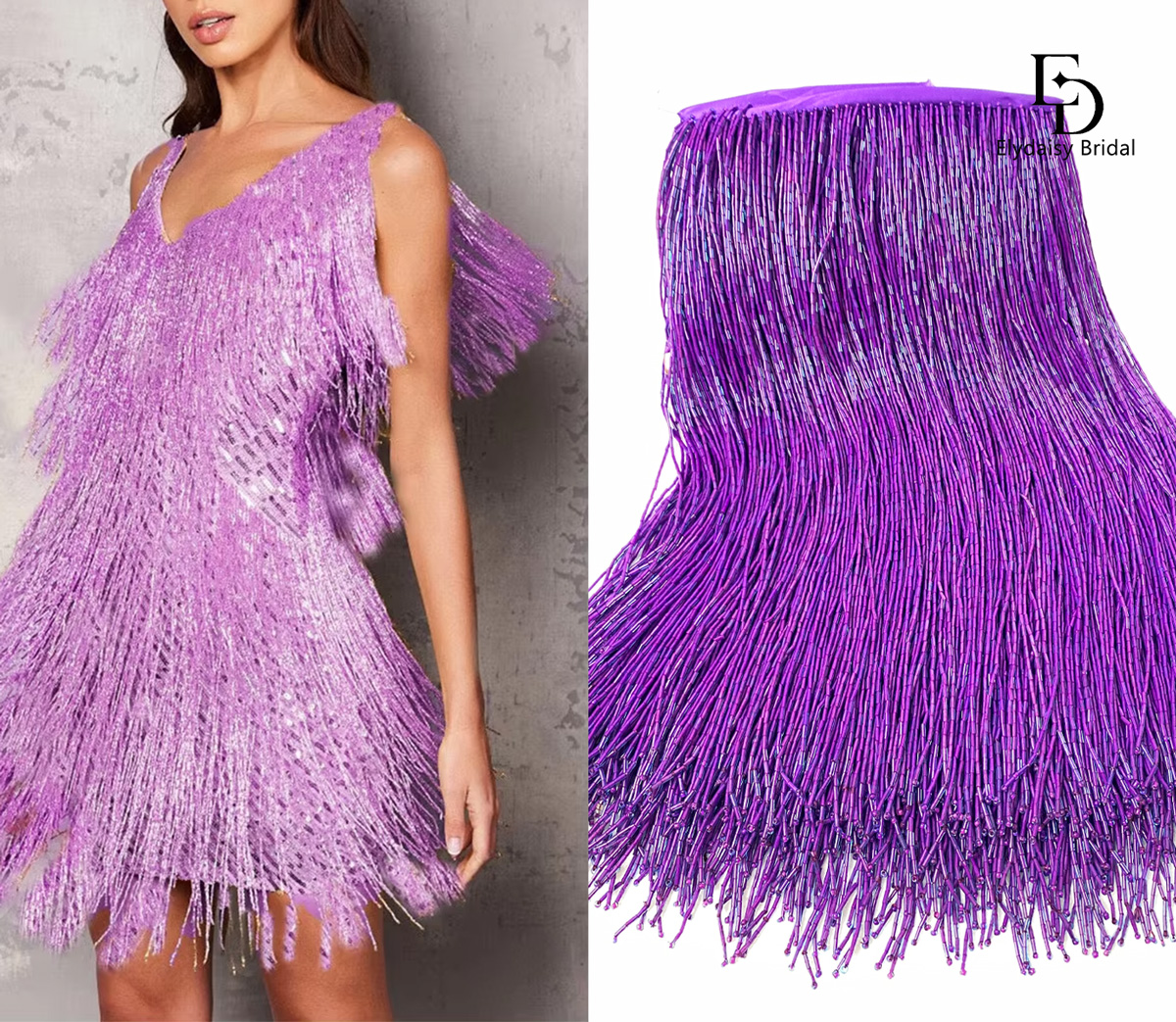 30CM Long Purple Green Black B - Beaded Trim Fringe ulasan dan harga