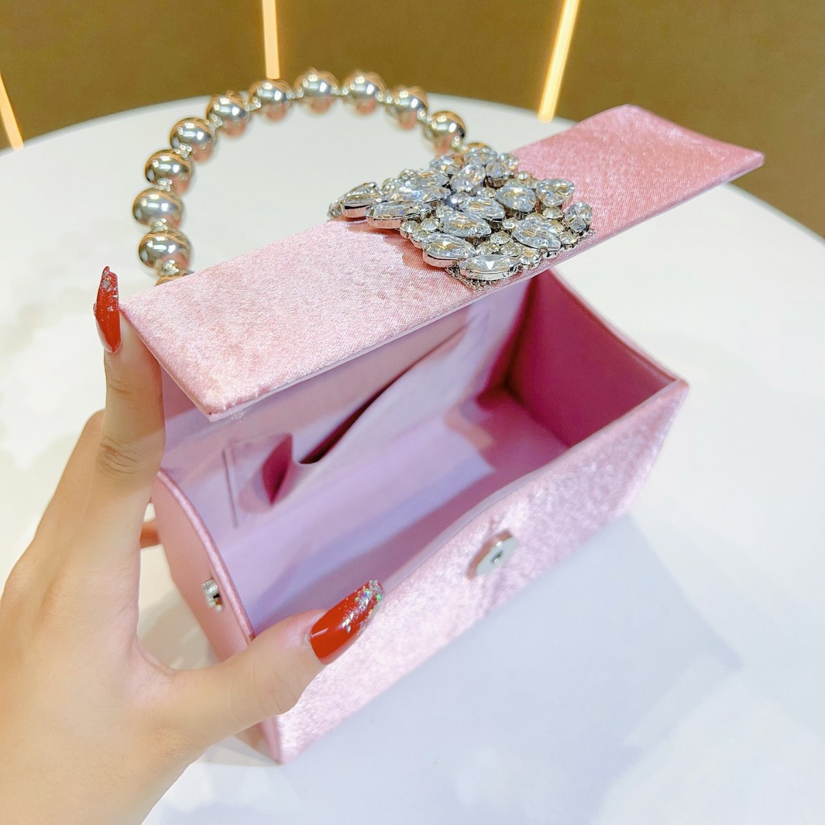 Sparkling Rhinestone Pearl Box - Tassel Fringe Trim ulasan dan harga