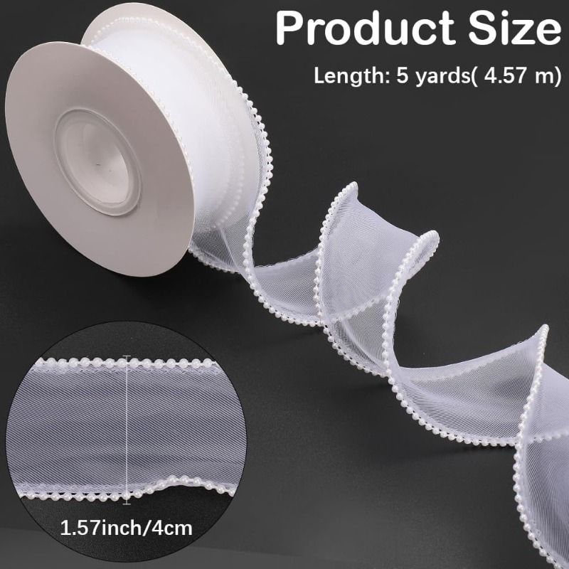 5 Yards White Faux Pearl Edge  - Organza Ribbon Spool ulasan dan harga
