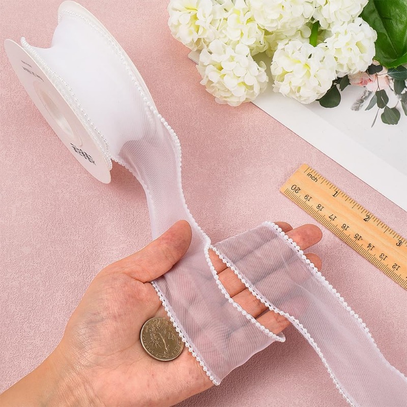 5 Yards White Faux Pearl Edge  - Organza Ribbon Spool ulasan dan harga