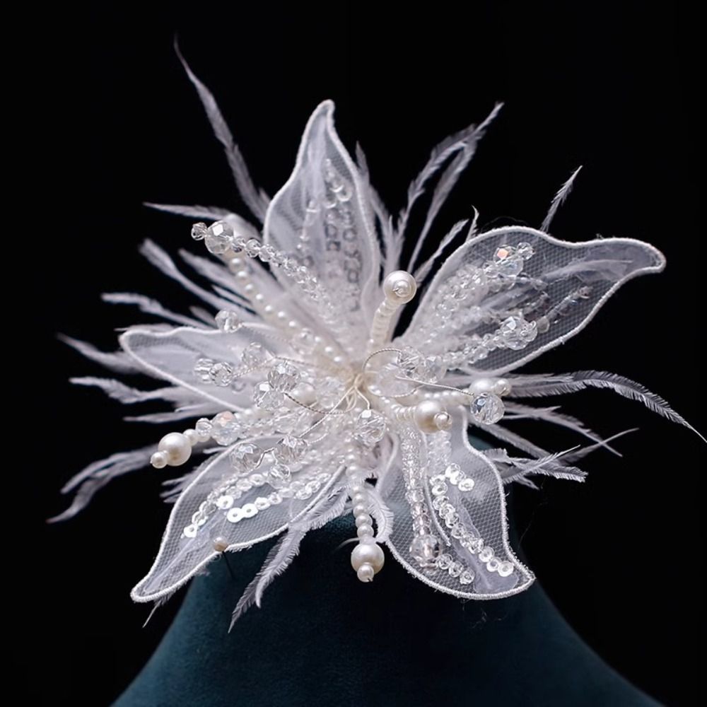 Feather Pearl 3D Organza Flowe - Applique Patch Flower ulasan dan harga