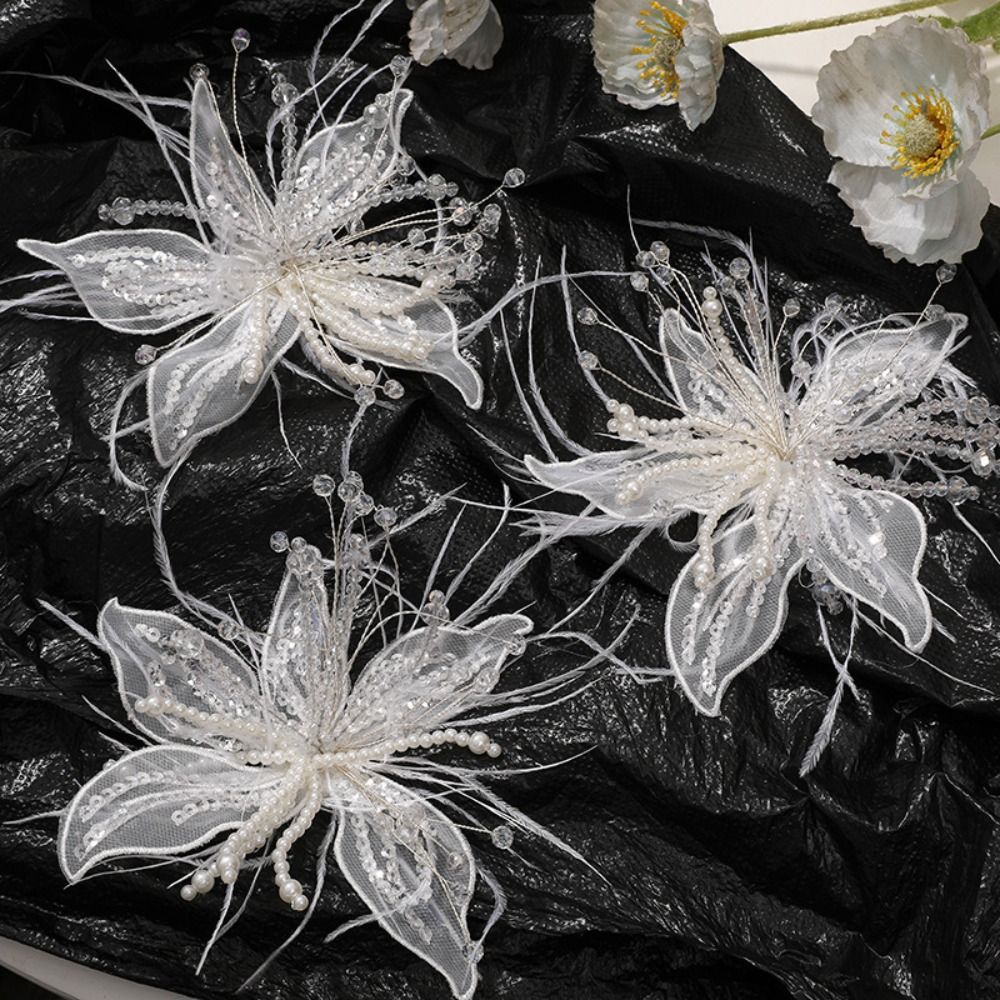 Feather Pearl 3D Organza Flowe - Applique Patch Flower ulasan dan harga