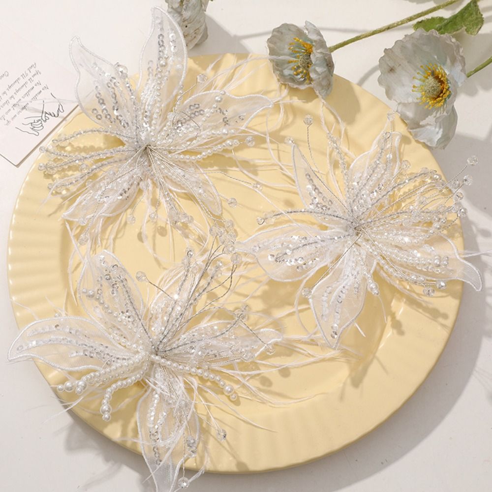 Feather Pearl 3D Organza Flowe - Applique Patch Flower ulasan dan harga