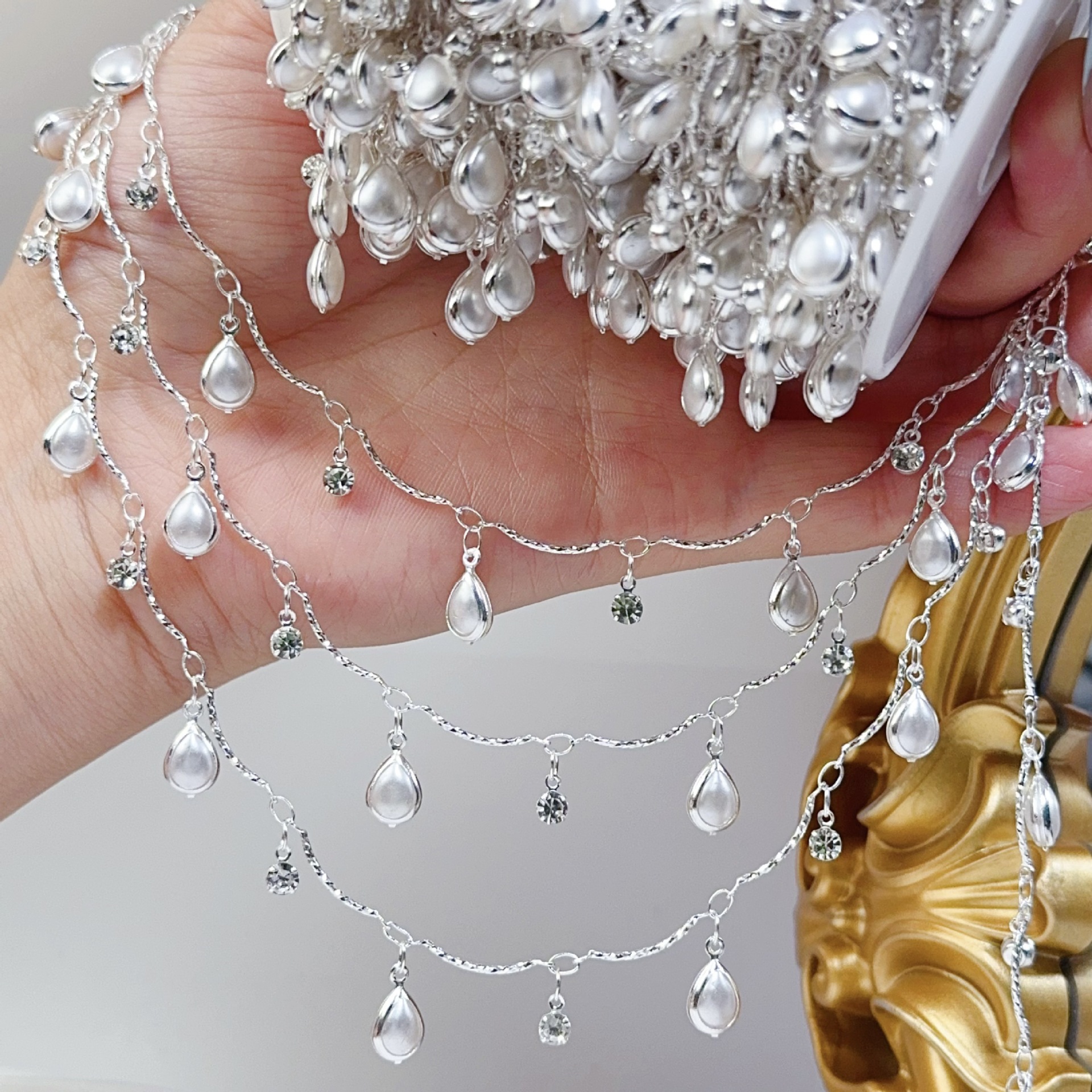 0.5/1/2M Exquisite Curved Stic - Pearl Trim Chain ulasan dan harga