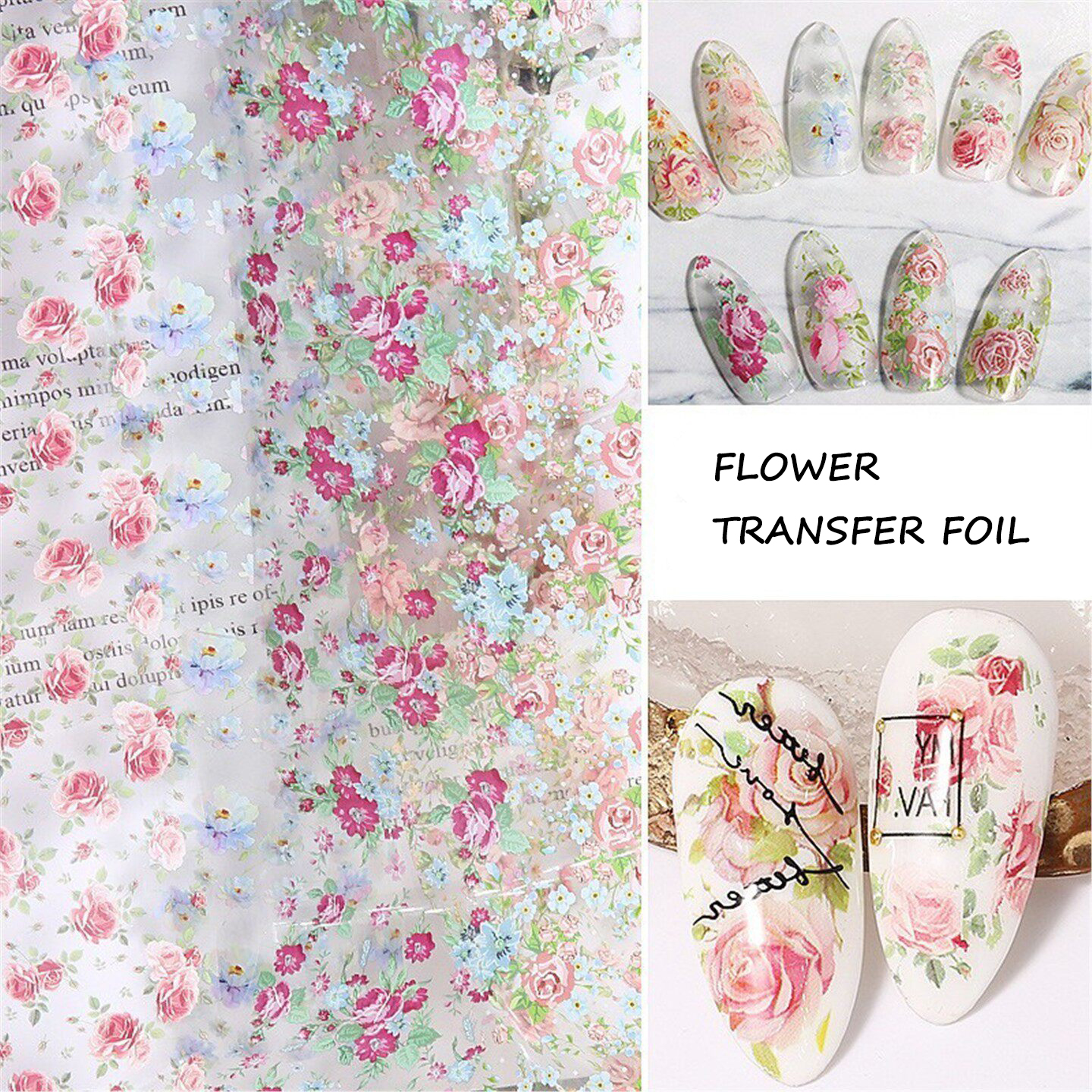 10 Rolls Rose Flower Nail Foil - Glitter Vinyl Roll ulasan dan harga