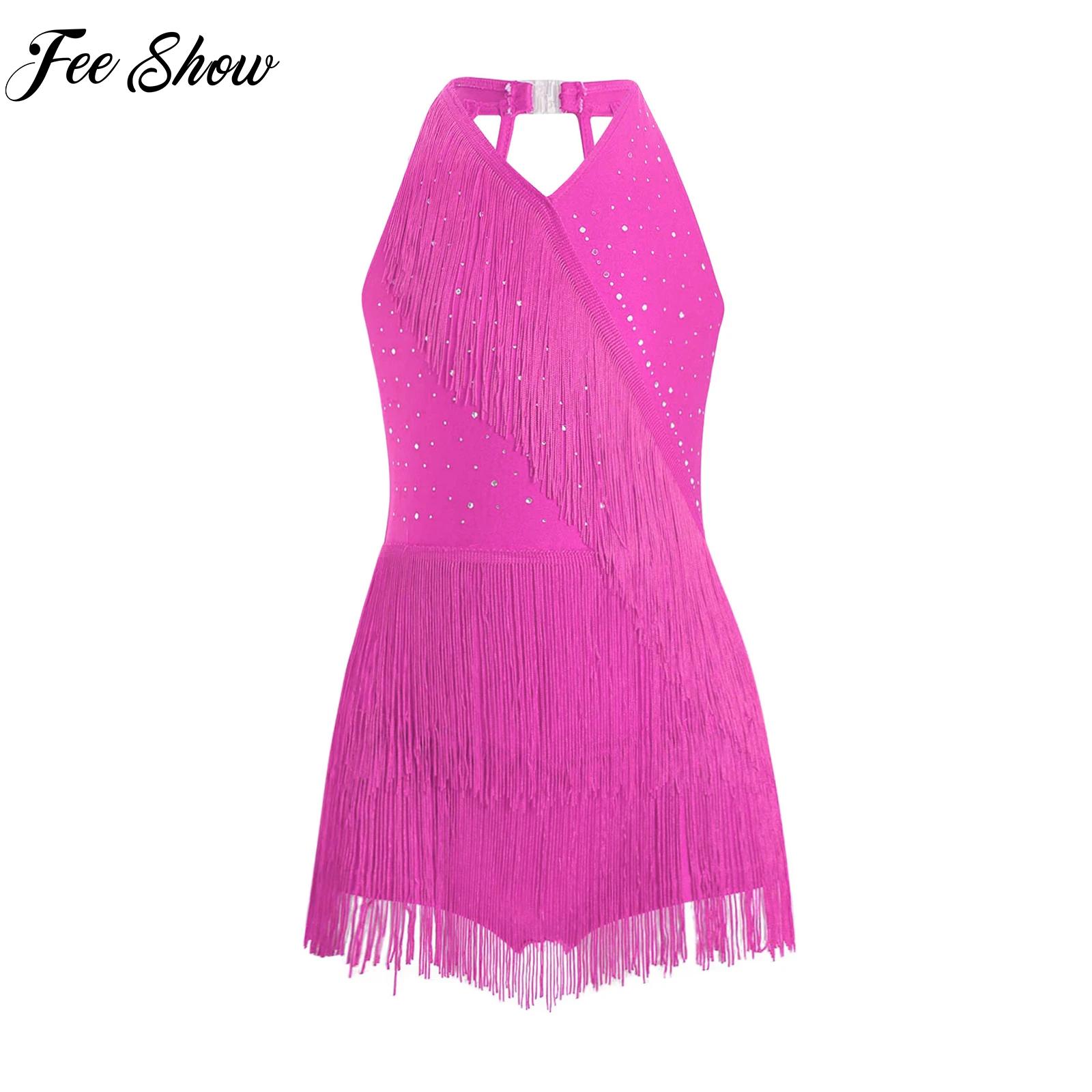 Kids Girls Shiny Tassel Leotar - Rhinestone Banding Trim ulasan dan harga