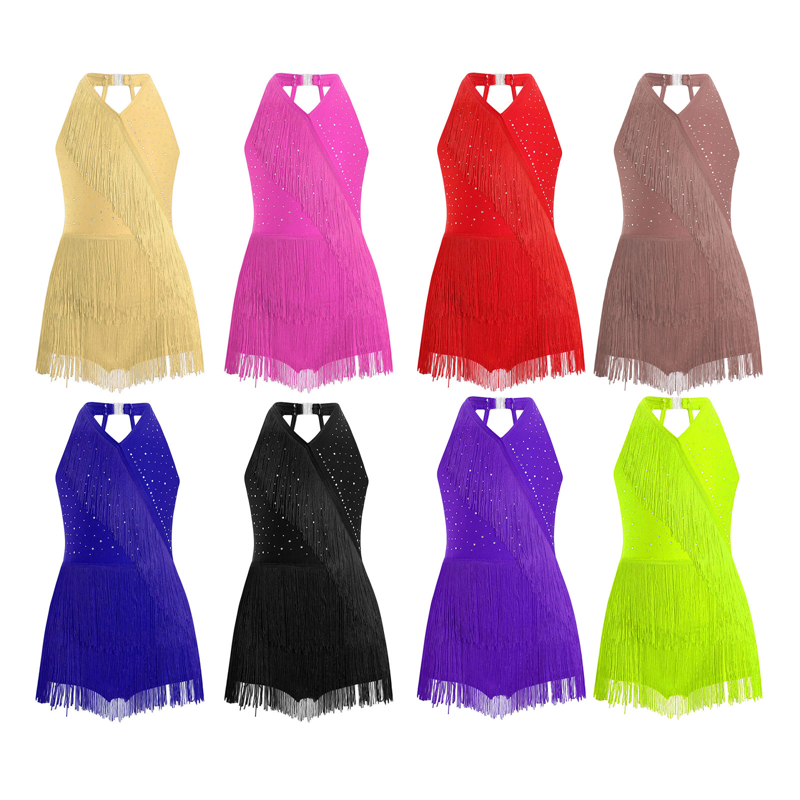 Kids Girls Shiny Tassel Leotar - Rhinestone Banding Trim ulasan dan harga