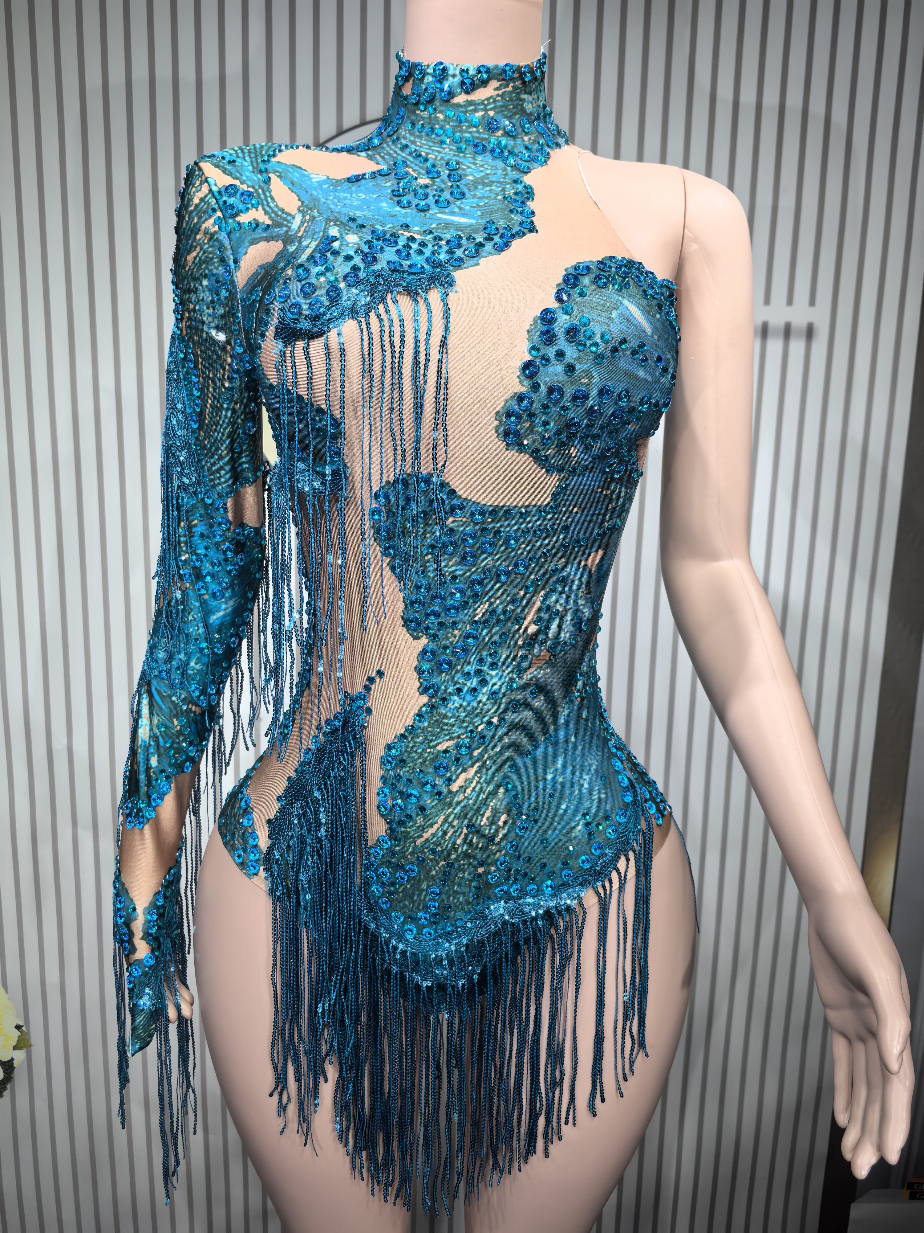 Sexy Skinny Leotard Singer Dan - Rhinestone Banding Trim ulasan dan harga