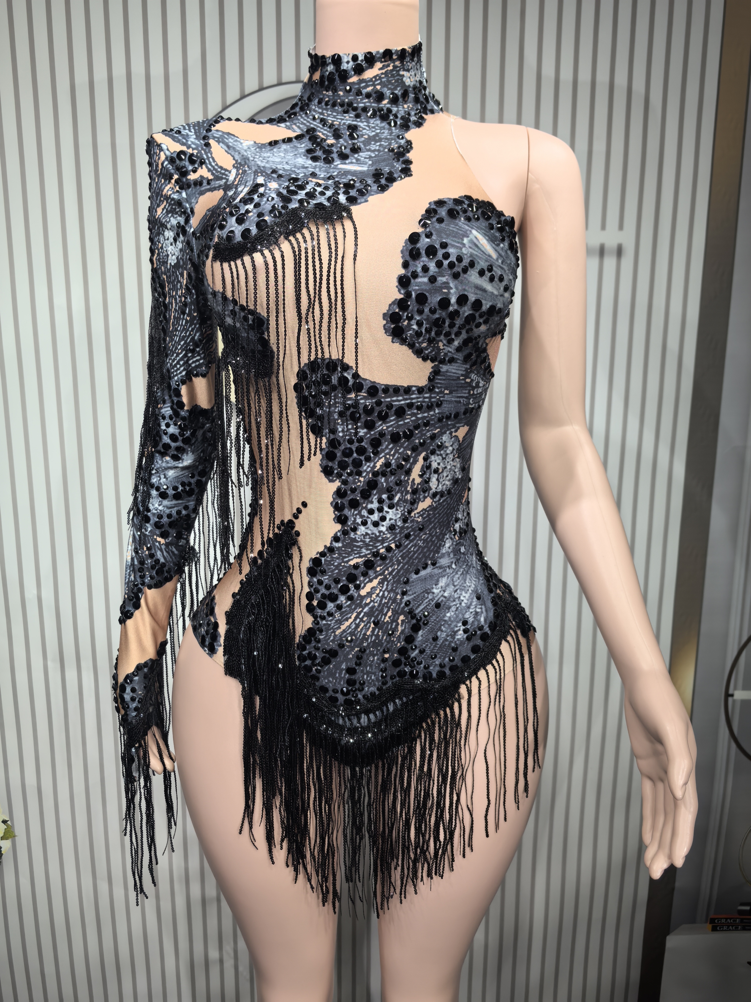 Sexy Skinny Leotard Singer Dan - Rhinestone Banding Trim ulasan dan harga