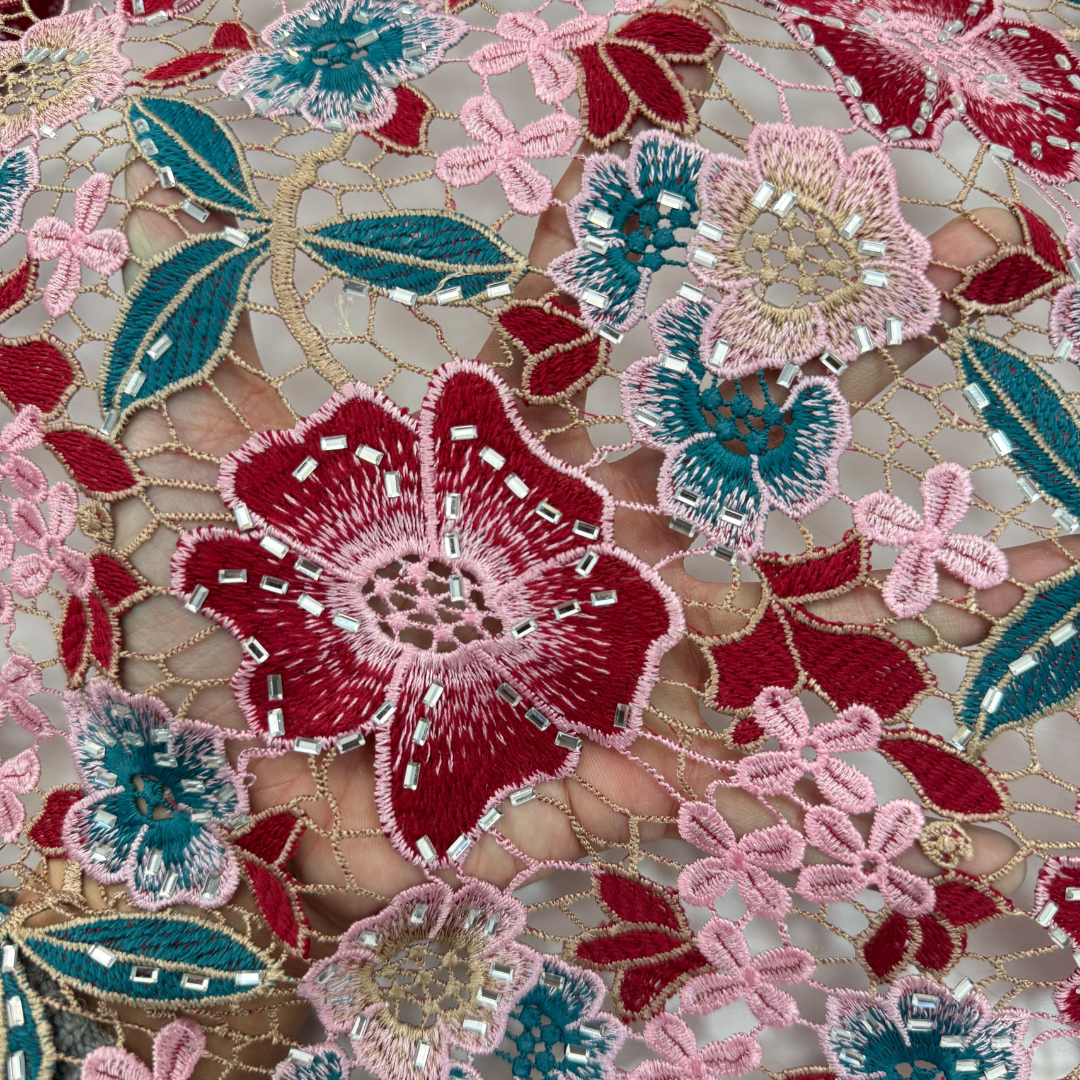 Elegant Guipure Cord Lace Fabr - Sew On Rhinestone ulasan dan harga