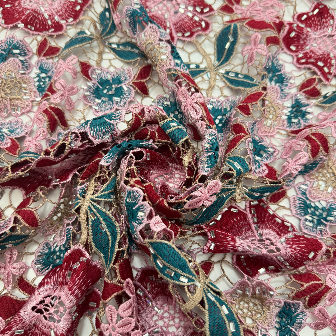 Elegant Guipure Cord Lace Fabr - Sew On Rhinestone ulasan dan harga