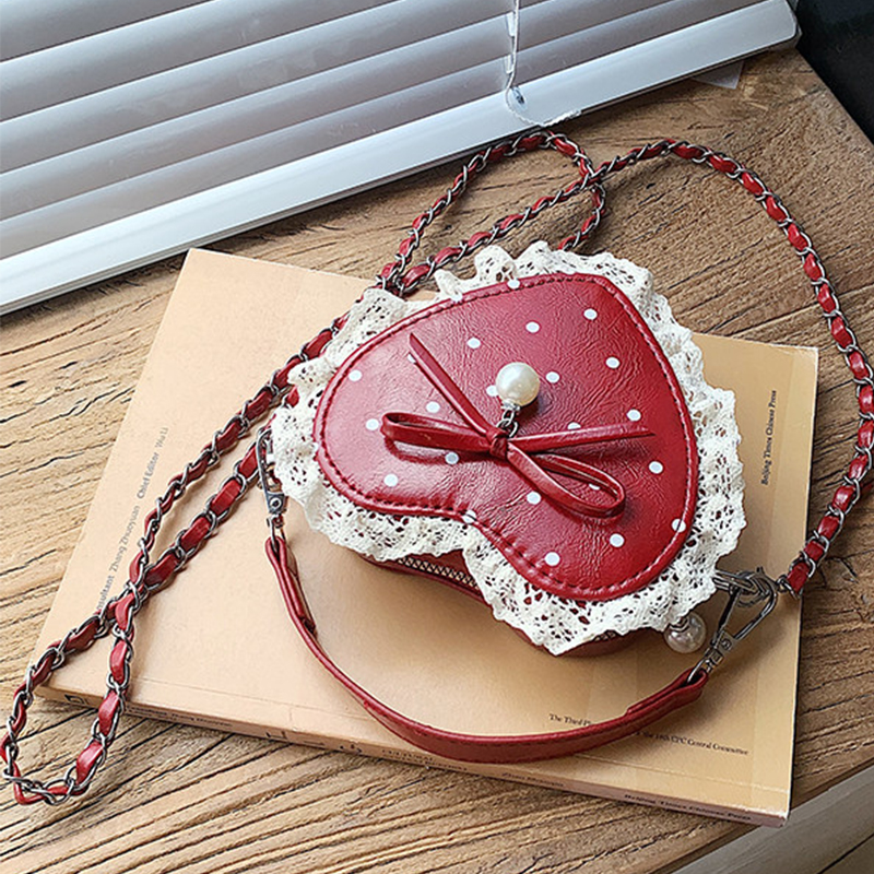 Red Heart Shaped Crossbody Bag - Pearl Trim Chain ulasan dan harga