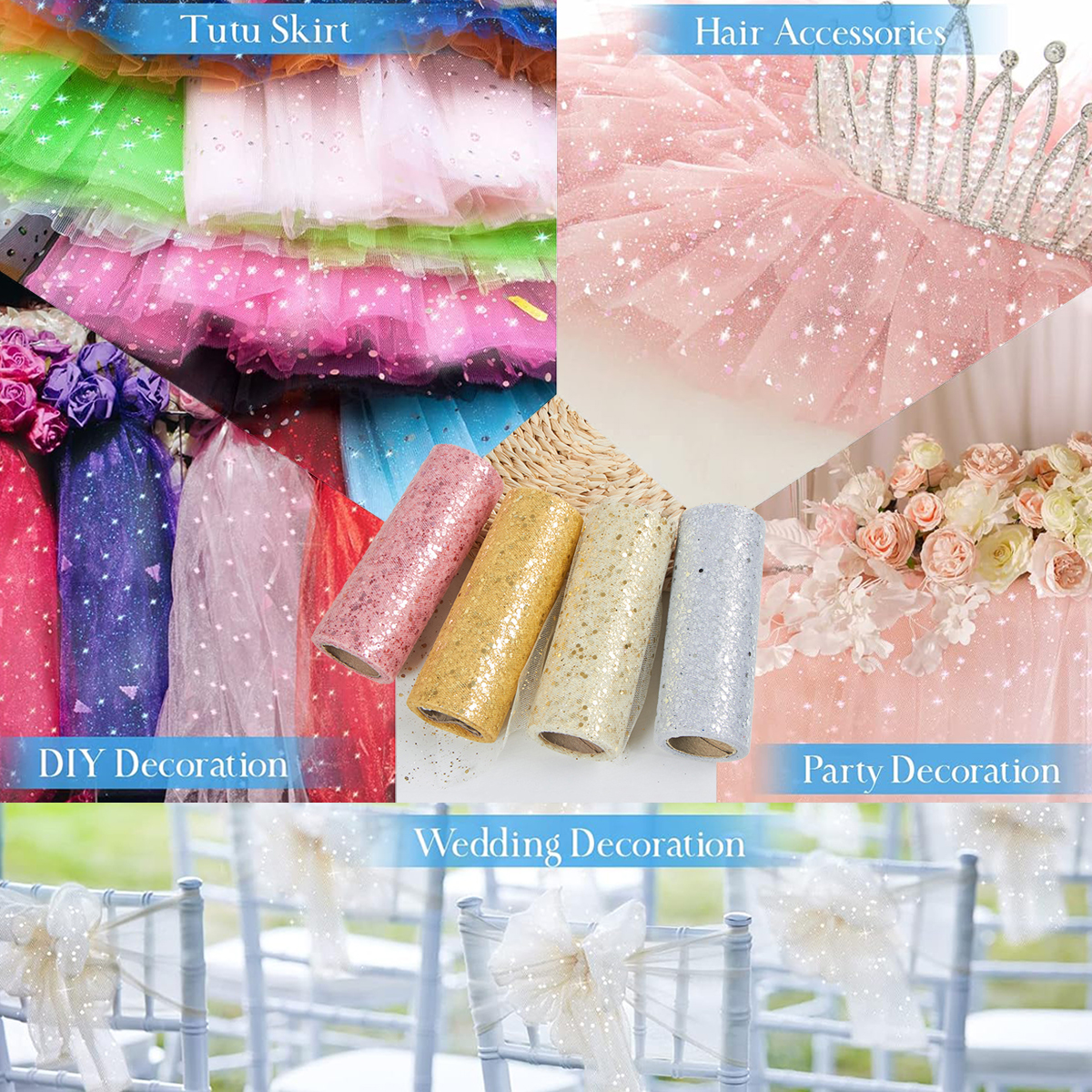 Glitter Tulle Rolls Birthday P - Organza Ribbon Spool ulasan dan harga