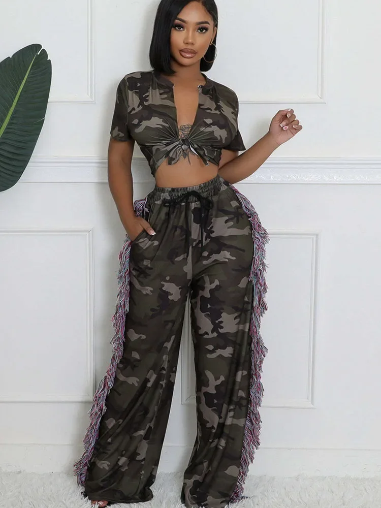 Camouflage Printed Two Piece S - Tassel Fringe Trim ulasan dan harga