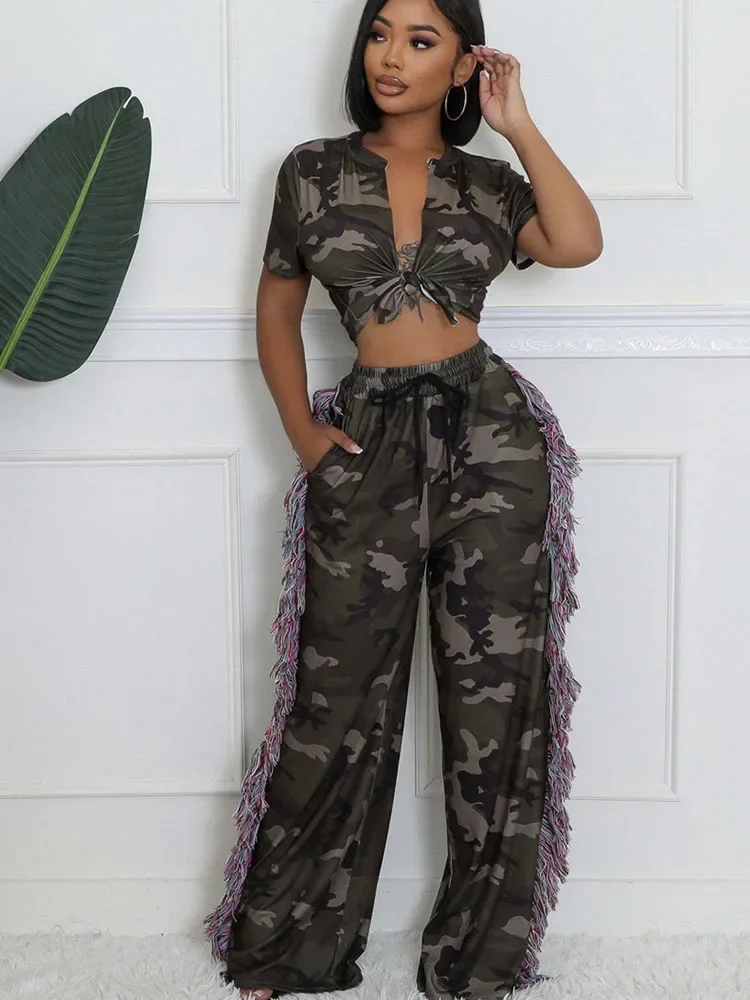 Camouflage Printed Two Piece S - Tassel Fringe Trim ulasan dan harga