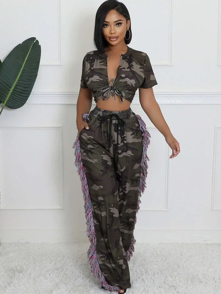 Camouflage Printed Two Piece S - Tassel Fringe Trim ulasan dan harga