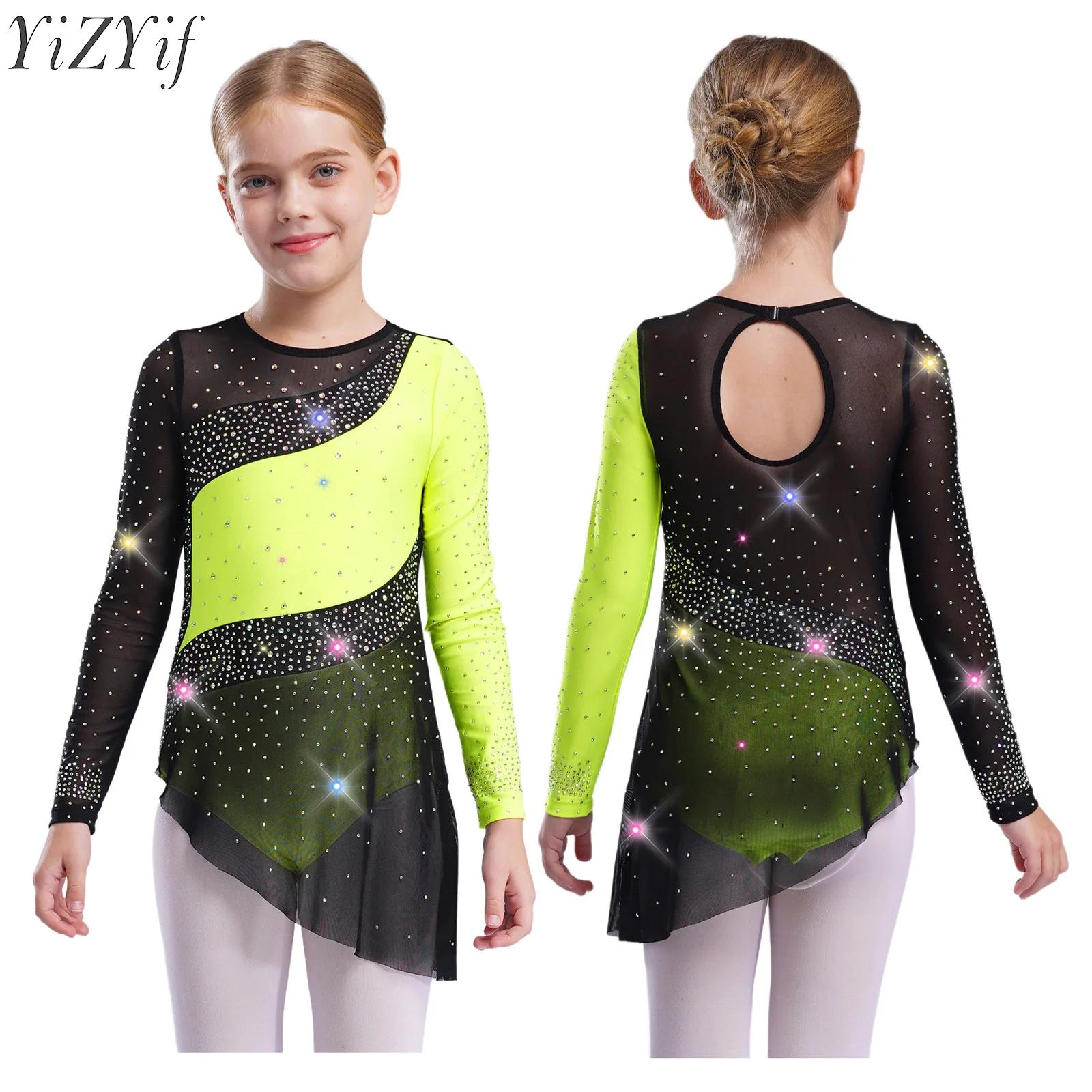 Kids Girls Ballet Leotard Dres - Rhinestone Banding Trim ulasan dan harga