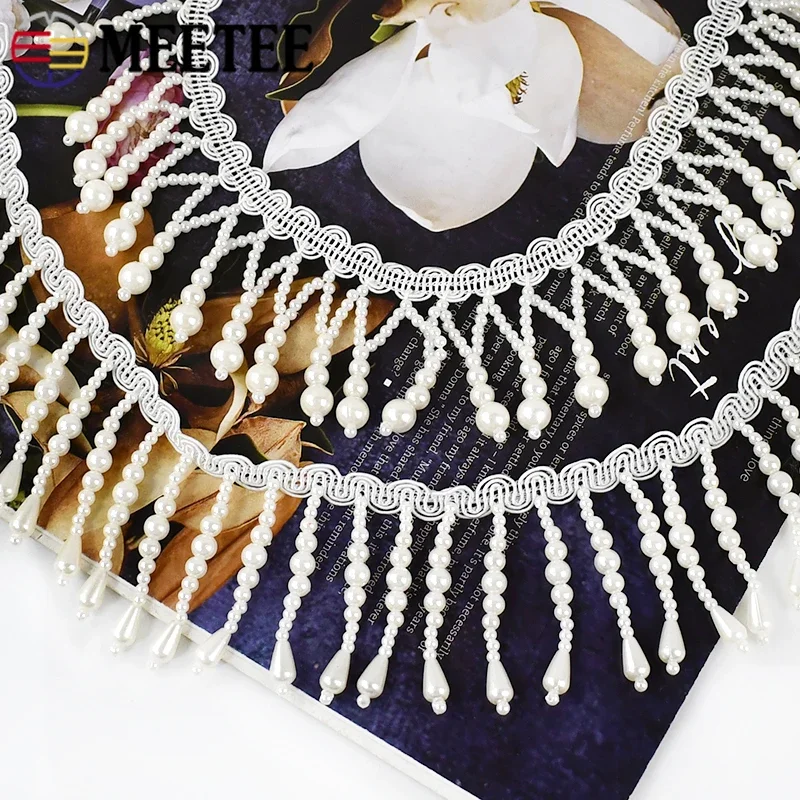 1/2Yards Pearl Beaded Tassel F - Beaded Trim Fringe ulasan dan harga