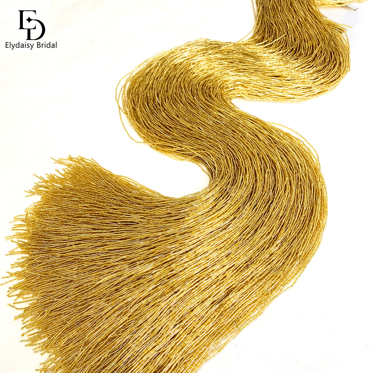 ELYDAISY 1Meter Length Champag - Beaded Trim Fringe ulasan dan harga