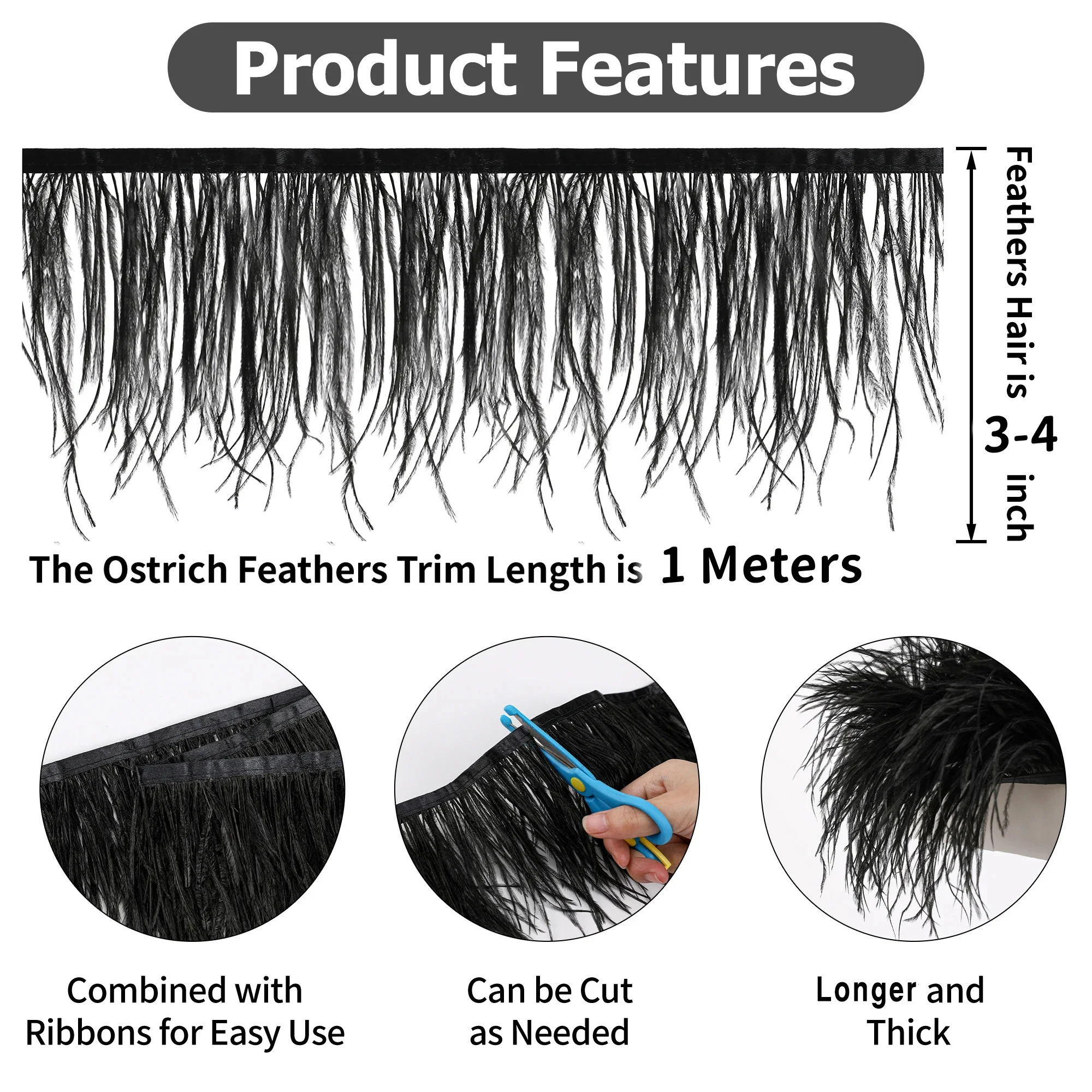 1/10M Natural Plume Black Ostr - Feather Trim Marabou ulasan dan harga