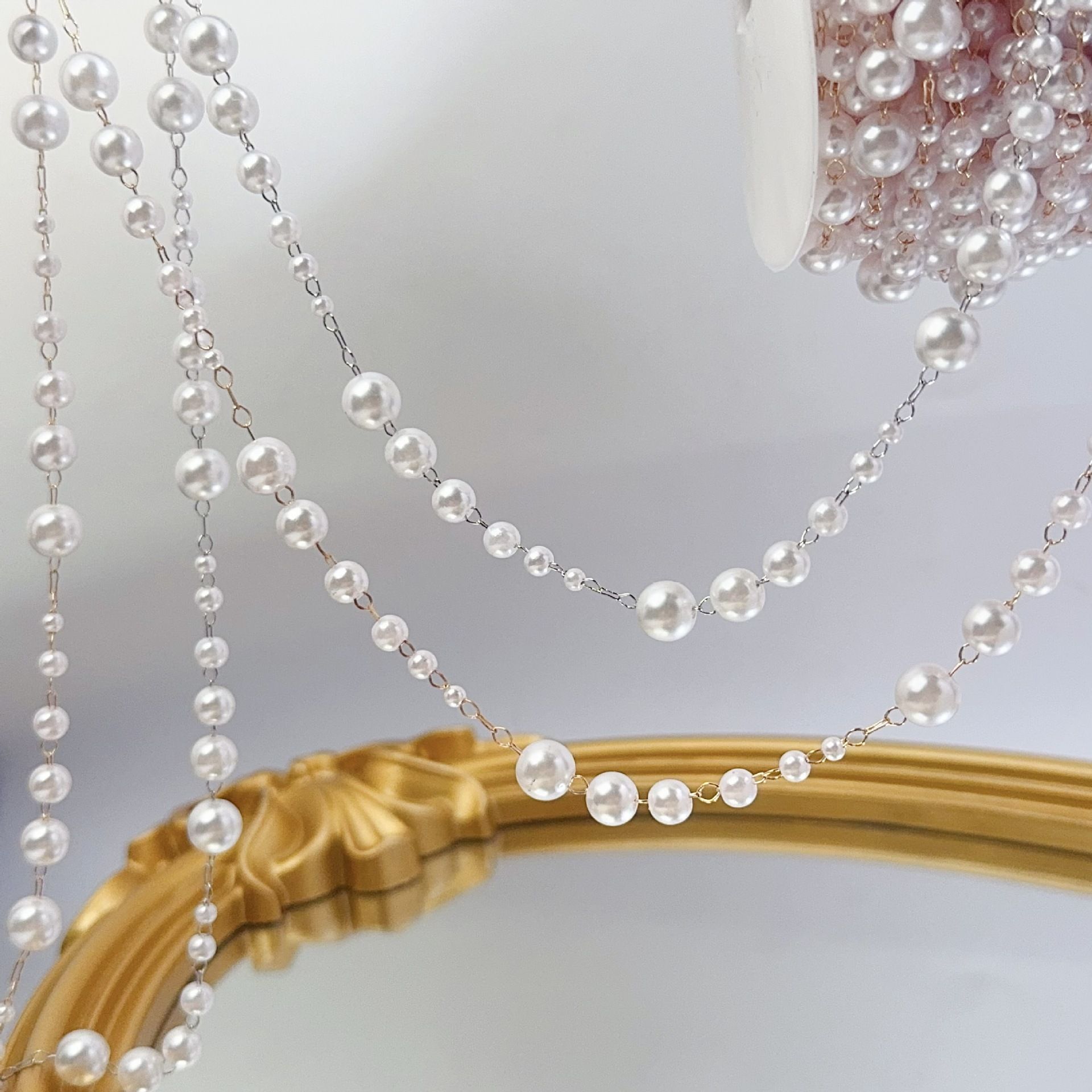 3-8mm Pearl Copper Chain, Anci - Beaded Trim Fringe ulasan dan harga