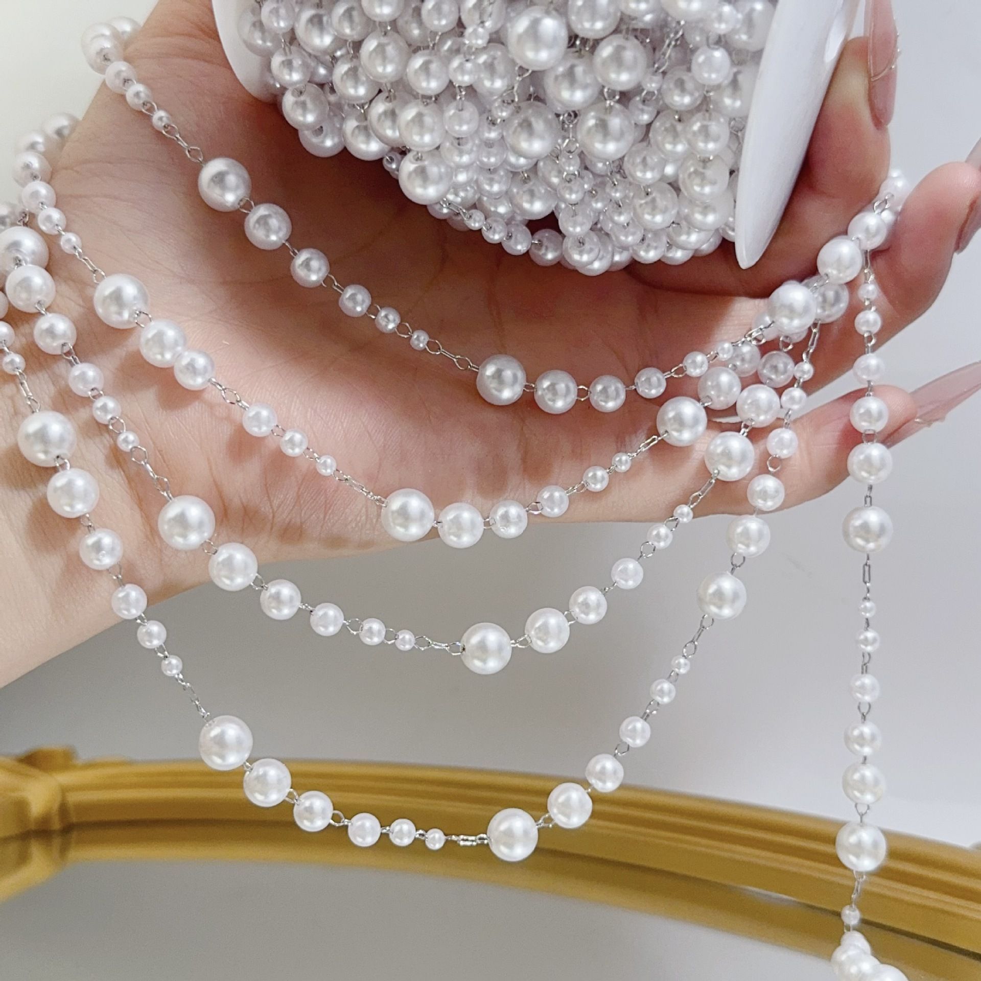 3-8mm Pearl Copper Chain, Anci - Beaded Trim Fringe ulasan dan harga