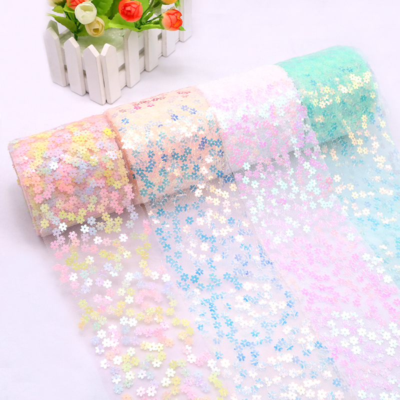 8cm 10cm 10 Yards Glitter Sequ - Organza Ribbon Spool ulasan dan harga