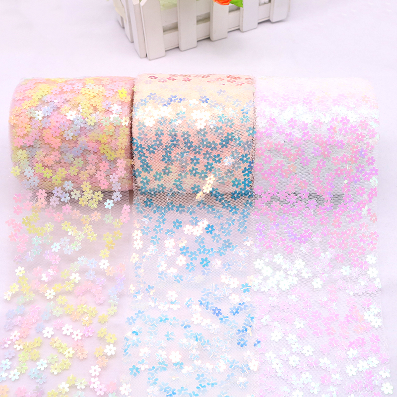 8cm 10cm 10 Yards Glitter Sequ - Organza Ribbon Spool ulasan dan harga