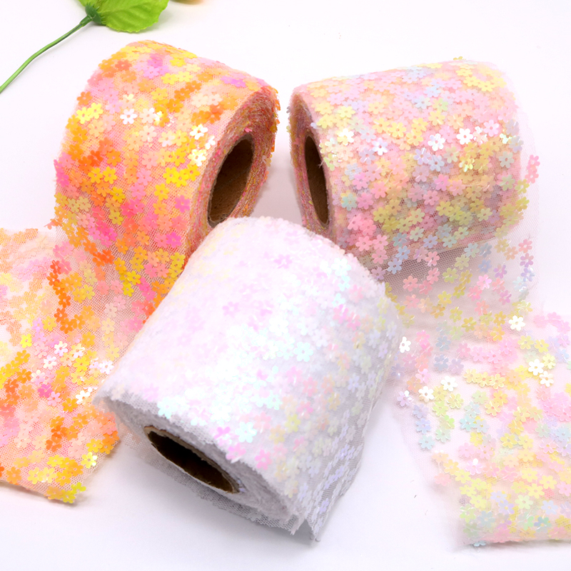 8cm 10cm 10 Yards Glitter Sequ - Organza Ribbon Spool ulasan dan harga