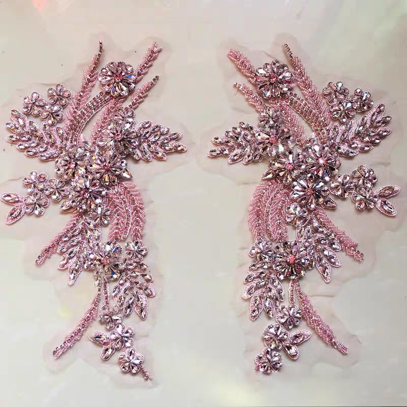 Beaded floral appliqués, hand- - Sew On Rhinestone ulasan dan harga
